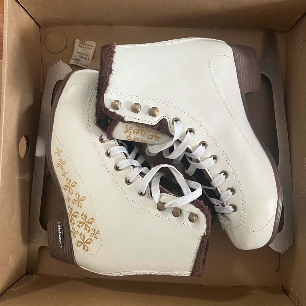 Women's White and Brown Ice Skates